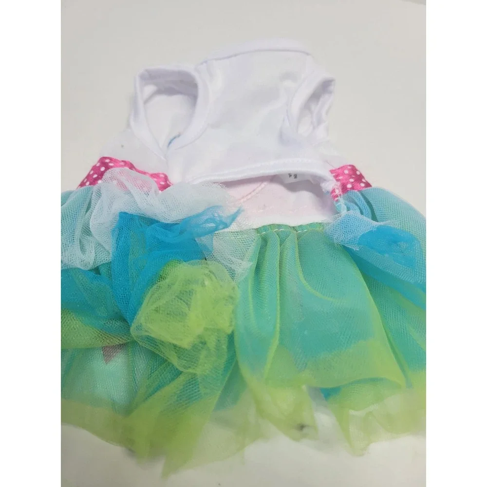 Small Pet Tutu Dress White Teal Green Pink Polka Dot‎ Ribbon Dog Cat Size S
